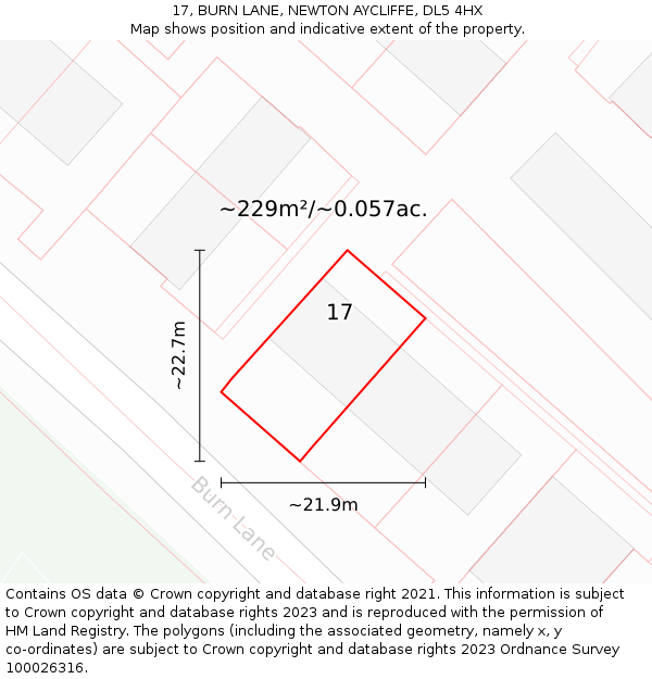 17, BURN LANE, NEWTON AYCLIFFE, DL5 4HX: Plot and title map