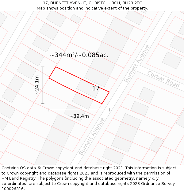 17, BURNETT AVENUE, CHRISTCHURCH, BH23 2EG: Plot and title map