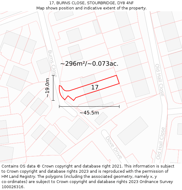 17, BURNS CLOSE, STOURBRIDGE, DY8 4NF: Plot and title map