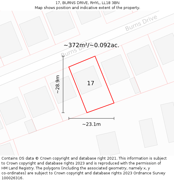 17, BURNS DRIVE, RHYL, LL18 3BN: Plot and title map