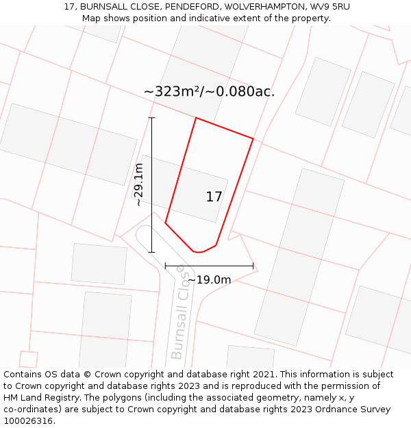 17, BURNSALL CLOSE, PENDEFORD, WOLVERHAMPTON, WV9 5RU: Plot and title map