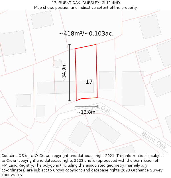 17, BURNT OAK, DURSLEY, GL11 4HD: Plot and title map