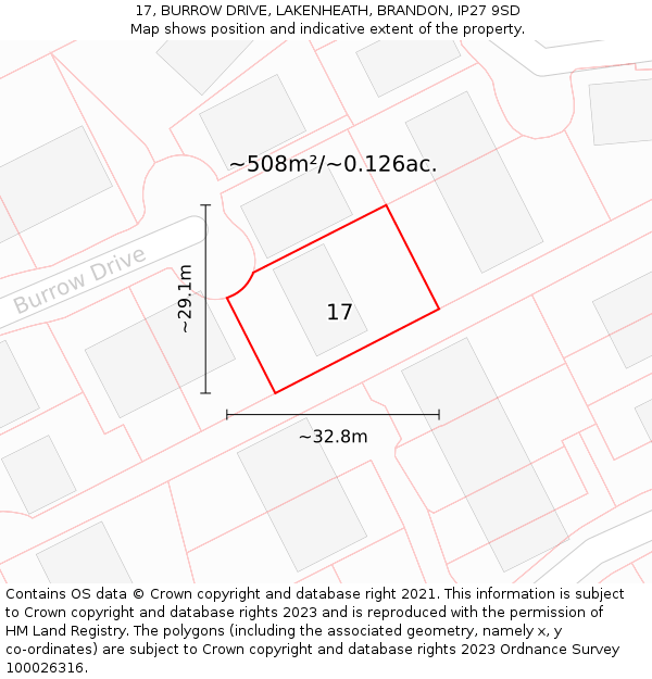 17, BURROW DRIVE, LAKENHEATH, BRANDON, IP27 9SD: Plot and title map