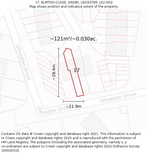 17, BURTON CLOSE, OADBY, LEICESTER, LE2 4SQ: Plot and title map