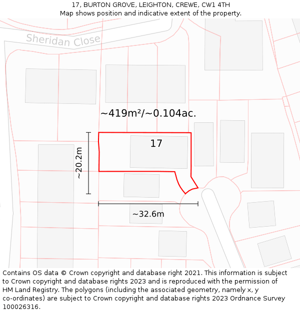 17, BURTON GROVE, LEIGHTON, CREWE, CW1 4TH: Plot and title map