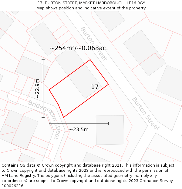 17, BURTON STREET, MARKET HARBOROUGH, LE16 9GY: Plot and title map