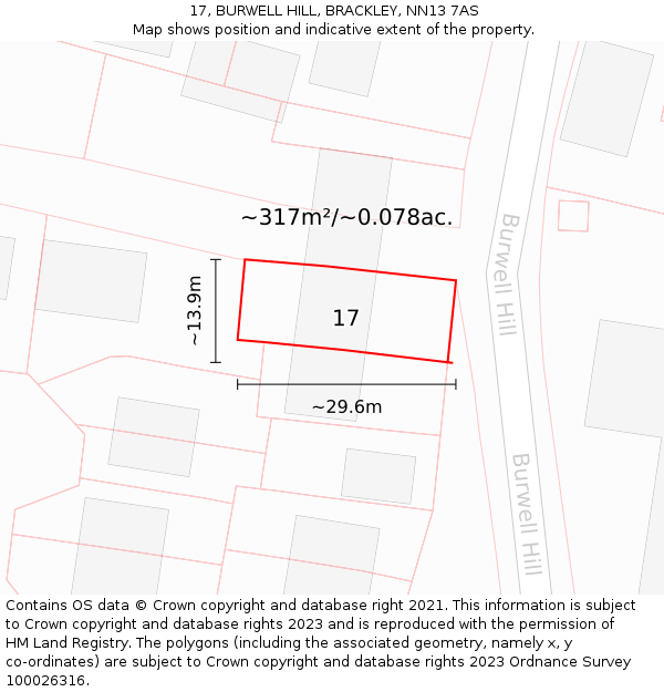 17, BURWELL HILL, BRACKLEY, NN13 7AS: Plot and title map