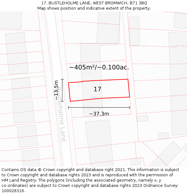 17, BUSTLEHOLME LANE, WEST BROMWICH, B71 3BQ: Plot and title map