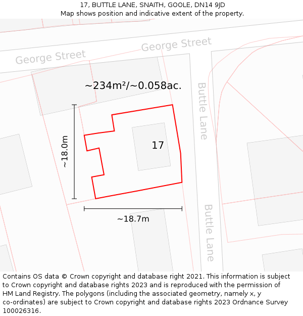 17, BUTTLE LANE, SNAITH, GOOLE, DN14 9JD: Plot and title map