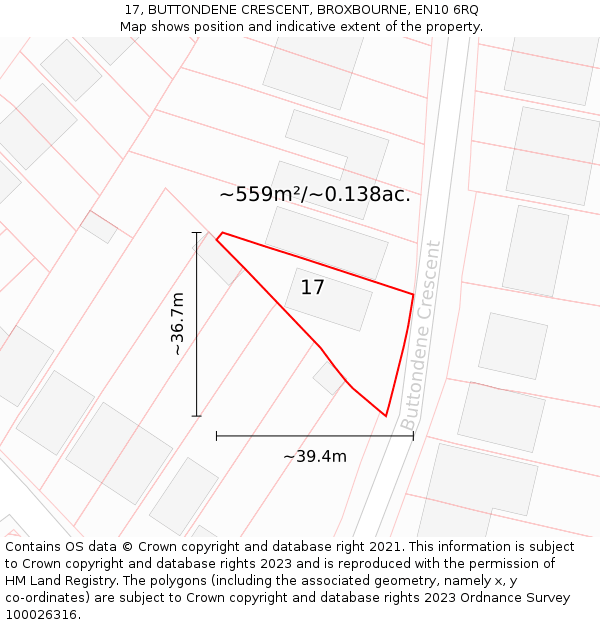 17, BUTTONDENE CRESCENT, BROXBOURNE, EN10 6RQ: Plot and title map