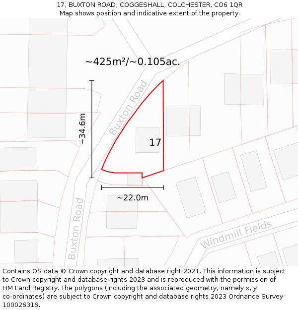 17, BUXTON ROAD, COGGESHALL, COLCHESTER, CO6 1QR: Plot and title map