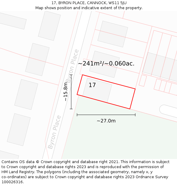 17, BYRON PLACE, CANNOCK, WS11 5JU: Plot and title map