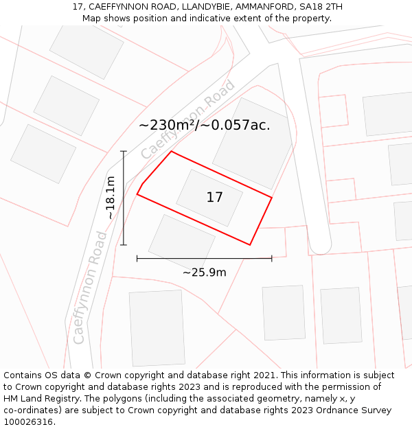 17, CAEFFYNNON ROAD, LLANDYBIE, AMMANFORD, SA18 2TH: Plot and title map