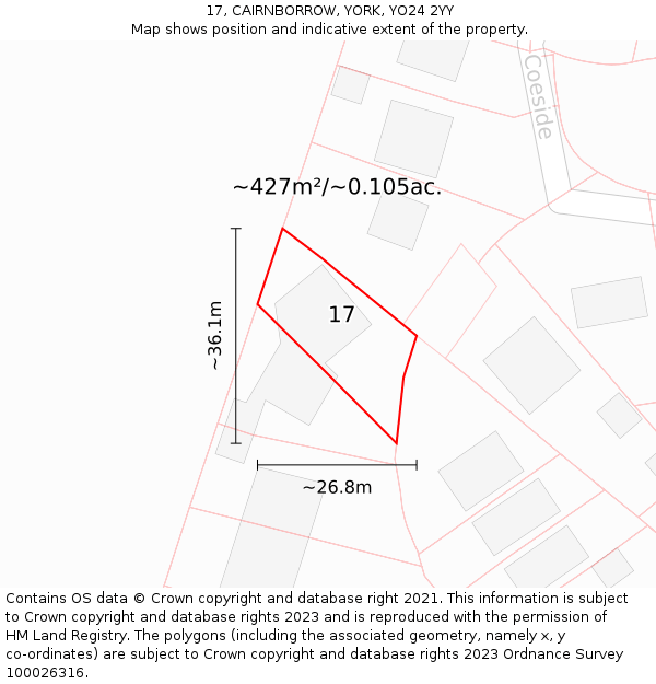 17, CAIRNBORROW, YORK, YO24 2YY: Plot and title map