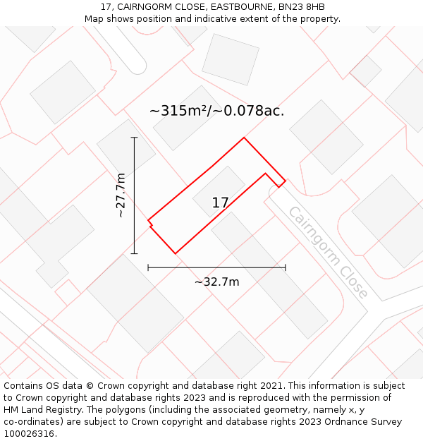 17, CAIRNGORM CLOSE, EASTBOURNE, BN23 8HB: Plot and title map