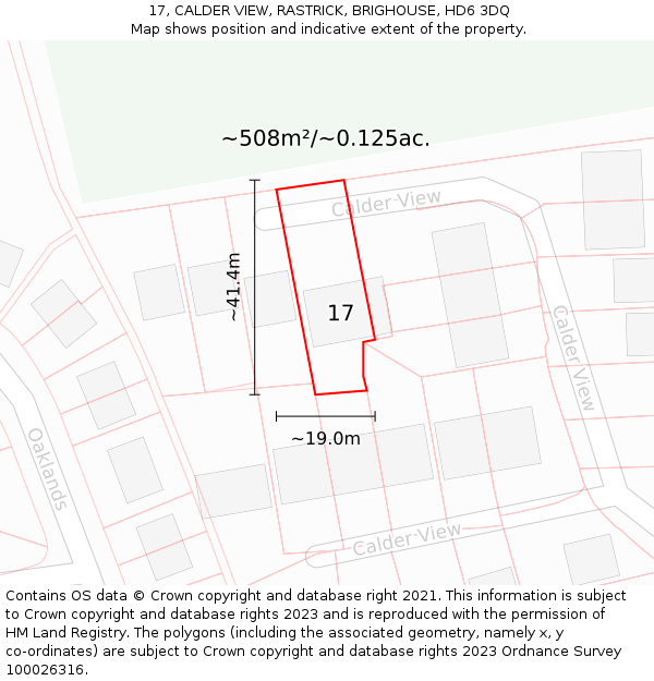 17, CALDER VIEW, RASTRICK, BRIGHOUSE, HD6 3DQ: Plot and title map