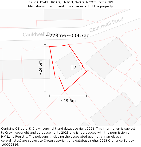 17, CALDWELL ROAD, LINTON, SWADLINCOTE, DE12 6RX: Plot and title map