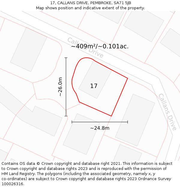 17, CALLANS DRIVE, PEMBROKE, SA71 5JB: Plot and title map