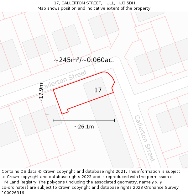 17, CALLERTON STREET, HULL, HU3 5BH: Plot and title map