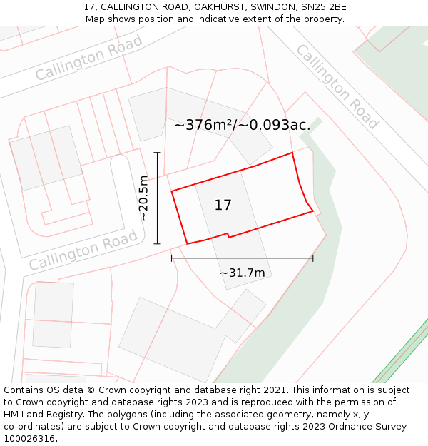 17, CALLINGTON ROAD, OAKHURST, SWINDON, SN25 2BE: Plot and title map