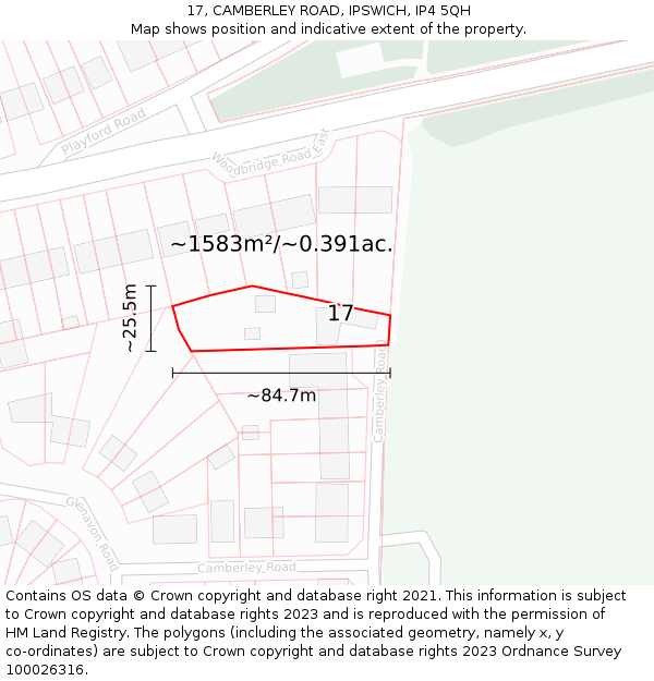 17, CAMBERLEY ROAD, IPSWICH, IP4 5QH: Plot and title map