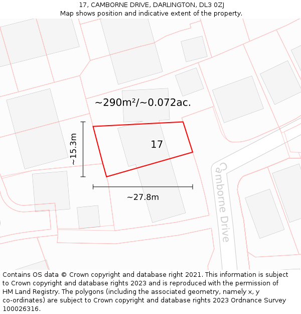 17, CAMBORNE DRIVE, DARLINGTON, DL3 0ZJ: Plot and title map