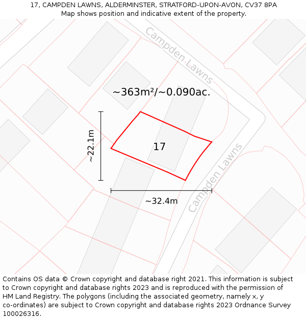 17, CAMPDEN LAWNS, ALDERMINSTER, STRATFORD-UPON-AVON, CV37 8PA: Plot and title map