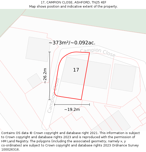 17, CAMPION CLOSE, ASHFORD, TN25 4EF: Plot and title map