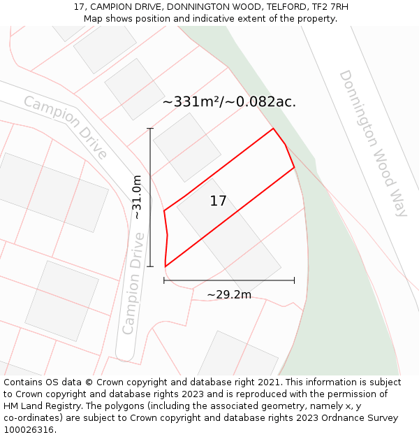 17, CAMPION DRIVE, DONNINGTON WOOD, TELFORD, TF2 7RH: Plot and title map