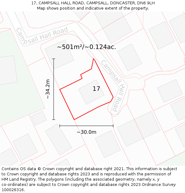 17, CAMPSALL HALL ROAD, CAMPSALL, DONCASTER, DN6 9LH: Plot and title map