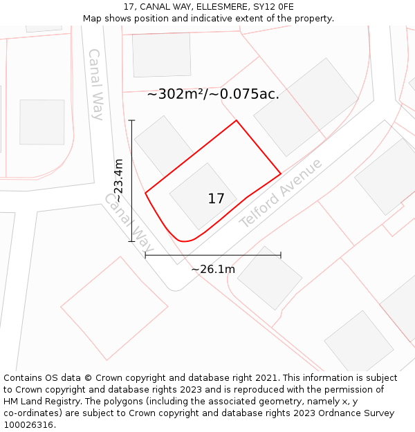 17, CANAL WAY, ELLESMERE, SY12 0FE: Plot and title map