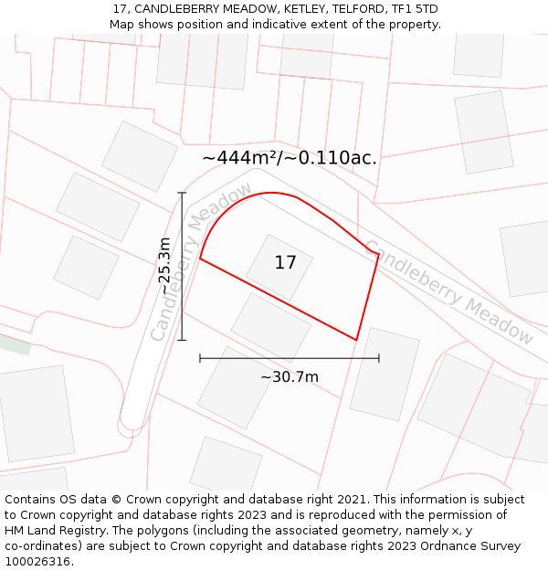 17, CANDLEBERRY MEADOW, KETLEY, TELFORD, TF1 5TD: Plot and title map