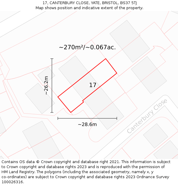 17, CANTERBURY CLOSE, YATE, BRISTOL, BS37 5TJ: Plot and title map