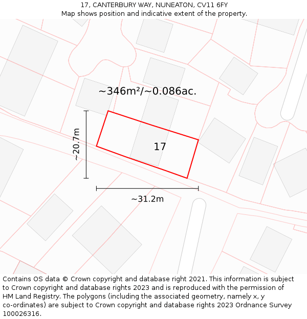 17, CANTERBURY WAY, NUNEATON, CV11 6FY: Plot and title map