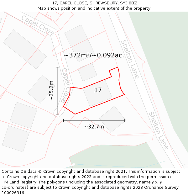 17, CAPEL CLOSE, SHREWSBURY, SY3 8BZ: Plot and title map