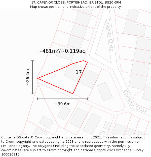 17, CAPENOR CLOSE, PORTISHEAD, BRISTOL, BS20 6RH: Plot and title map