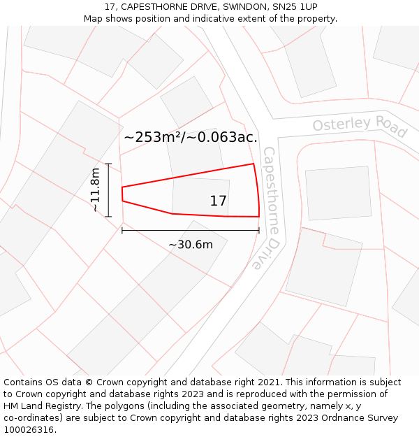 17, CAPESTHORNE DRIVE, SWINDON, SN25 1UP: Plot and title map