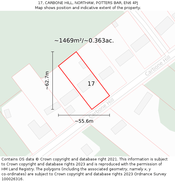 17, CARBONE HILL, NORTHAW, POTTERS BAR, EN6 4PJ: Plot and title map