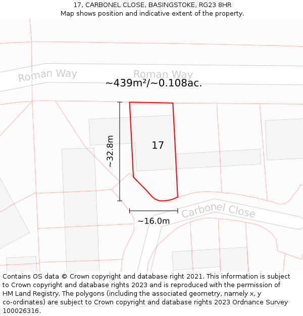 17, CARBONEL CLOSE, BASINGSTOKE, RG23 8HR: Plot and title map