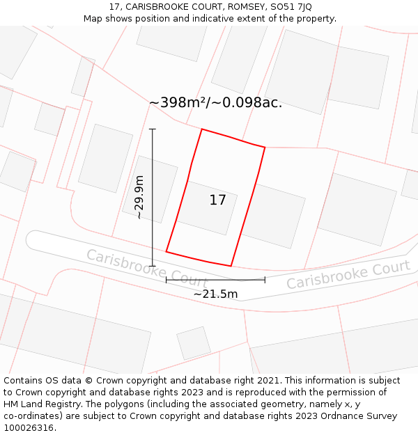 17, CARISBROOKE COURT, ROMSEY, SO51 7JQ: Plot and title map