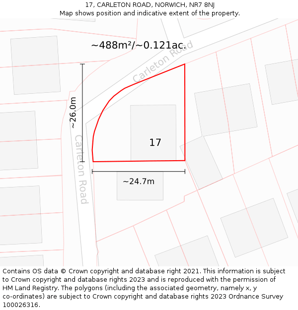 17, CARLETON ROAD, NORWICH, NR7 8NJ: Plot and title map