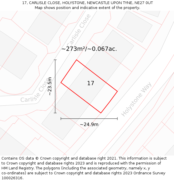 17, CARLISLE CLOSE, HOLYSTONE, NEWCASTLE UPON TYNE, NE27 0UT: Plot and title map