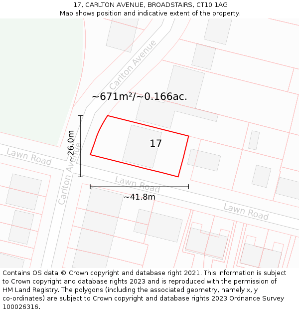 17, CARLTON AVENUE, BROADSTAIRS, CT10 1AG: Plot and title map