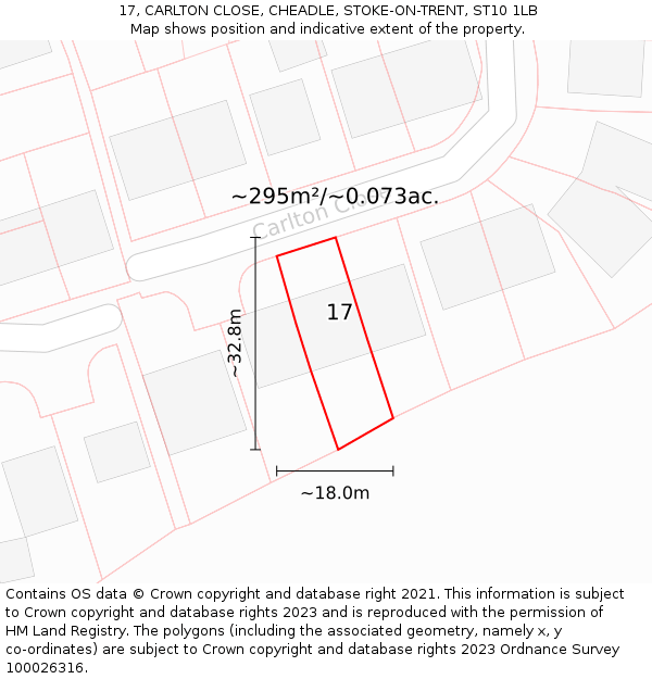 17, CARLTON CLOSE, CHEADLE, STOKE-ON-TRENT, ST10 1LB: Plot and title map