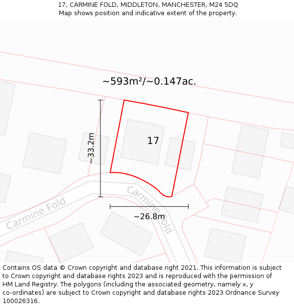 17, CARMINE FOLD, MIDDLETON, MANCHESTER, M24 5DQ: Plot and title map