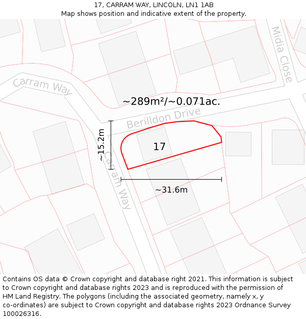 17, CARRAM WAY, LINCOLN, LN1 1AB: Plot and title map