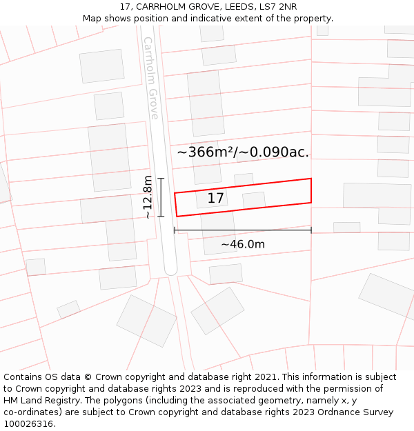 17, CARRHOLM GROVE, LEEDS, LS7 2NR: Plot and title map