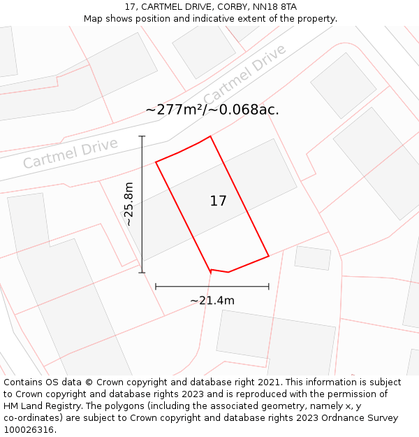 17, CARTMEL DRIVE, CORBY, NN18 8TA: Plot and title map