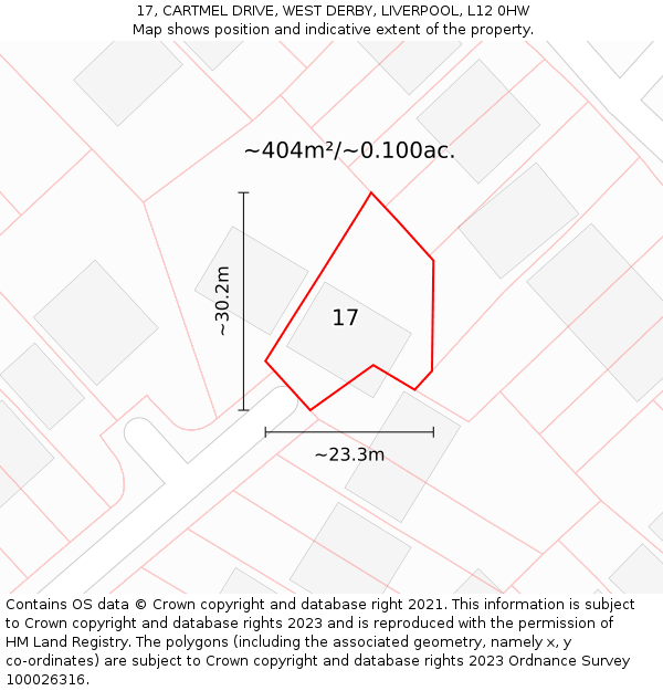 17, CARTMEL DRIVE, WEST DERBY, LIVERPOOL, L12 0HW: Plot and title map