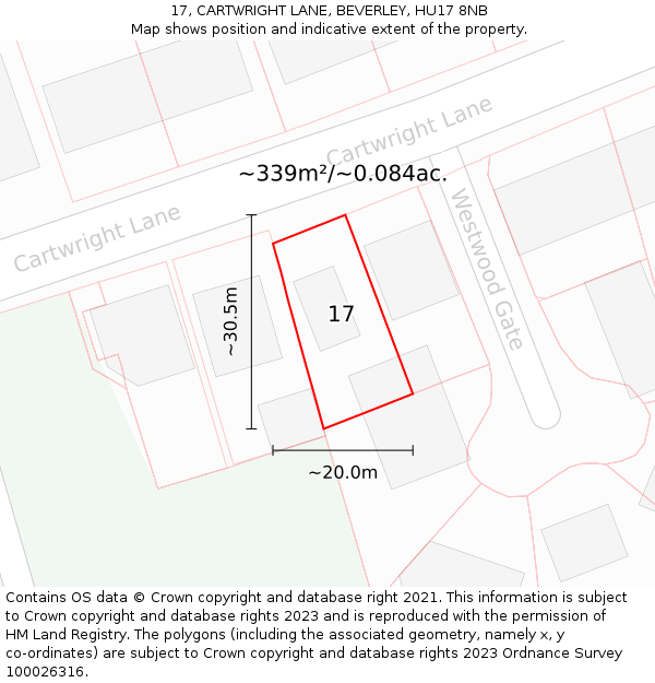 17, CARTWRIGHT LANE, BEVERLEY, HU17 8NB: Plot and title map